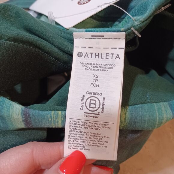 NEW Athleta Conscious Crop Bra Size XS/ A-C Cup Green Abstract Print Tank Top - Picture 8 of 10